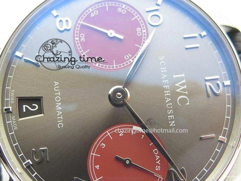 MIROTIME 0120 Portuguese Real PR IW500126 ZF 1:1 Best Edition Grey Red Dial On Black Leather Strap A52010 V Resilient 7333